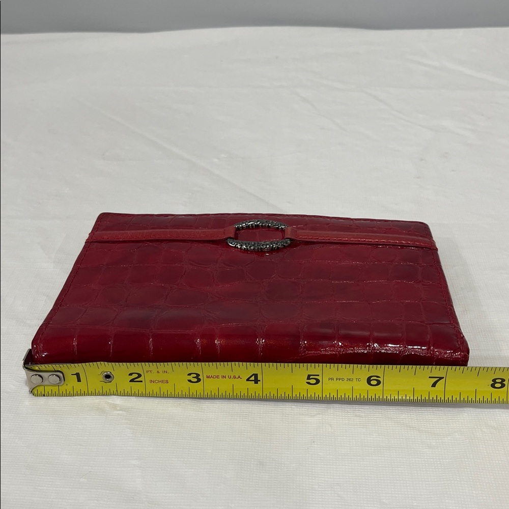 Brighton Red Croc Cher Portfolio Wallet patent red leather vintage pen pocket - Picture 13 of 15
